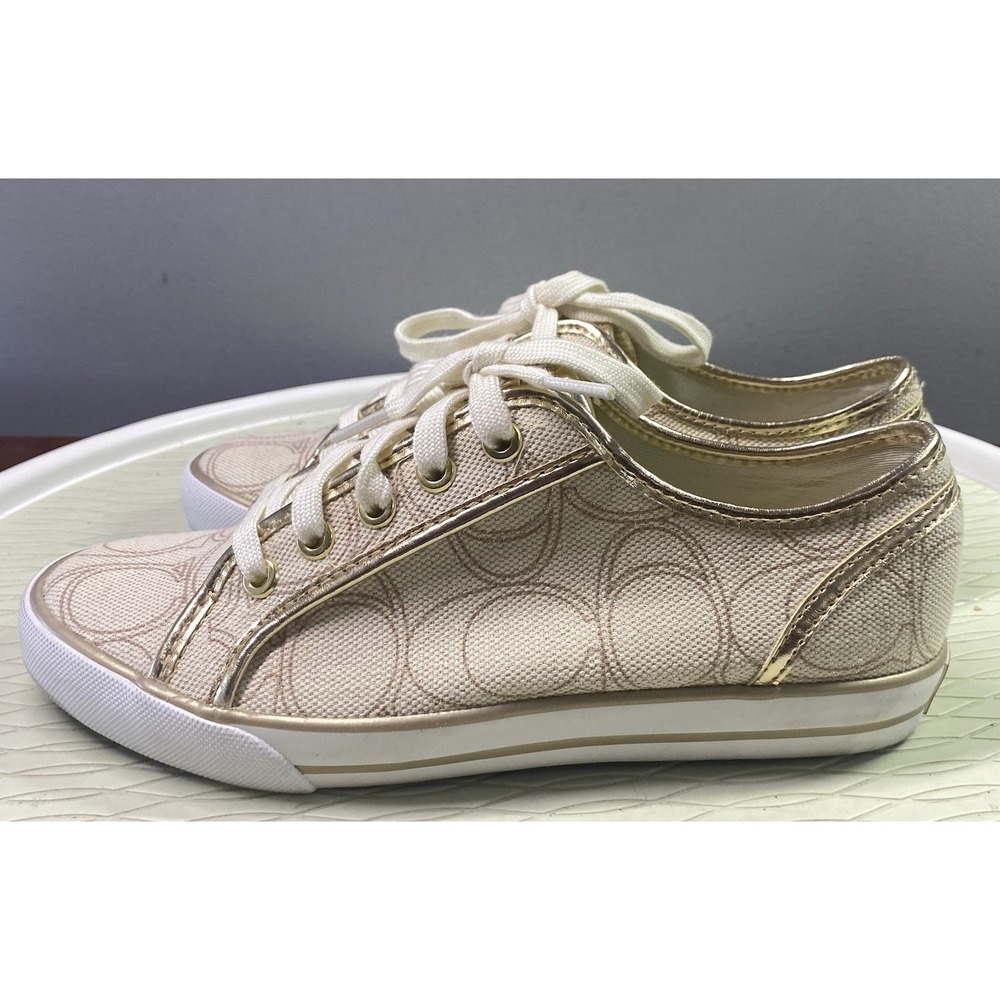 COACH💥NWB💥 Womens Dee Penelope Signature C Gold Lace Up Sneakers‎ Size 7M - Picture 4 of 11